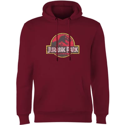 Jurassic Park Logo Vintage Hoodie - Burgundy - S