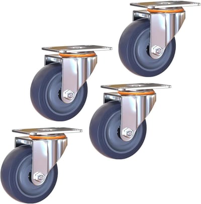 Zwenkwielen Set - Industriële Wielen - Meubels Verplaatsen - TPR Rubber - 125 mm - Grijs
