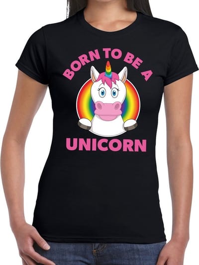 Born to be a unicorn gay pride t-shirt - zwart regenboog shirt voor dames - gay pride XS