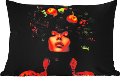 Buitenkussens - Tuin - Vrouw - Zwart - Bessen - Bramen - Appels - 50x30 cm