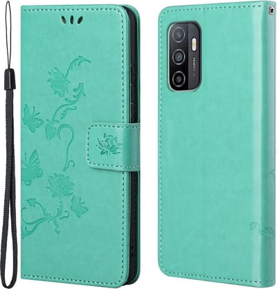 Coverup Hoesje - Geschikt voor Samsung Galaxy A53 Hoesje - Coverup Bloemen & Vlinders Book Case - Mintgroen