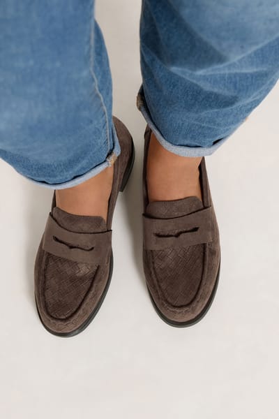 Yours Bruine Geweven Loafers Met Reliëf In Brede Epasvormsize 37E