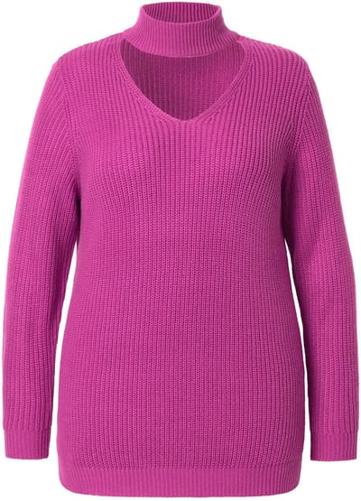 MIAMODA - Dames - Pullover regular fit V-hals met choker - Orchidee - Maat 50+