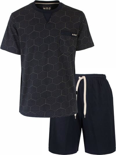 MEQ Heren Shortama - Geprint Dessin - Ronde Hals - Navy Blauw - Maat M