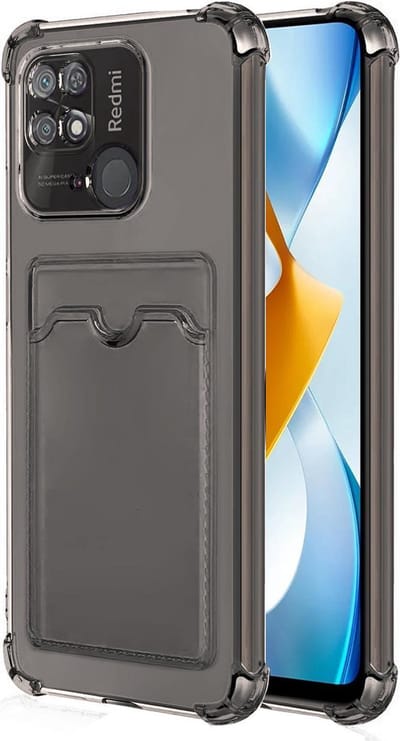 Schokbestendig TPU Hoes Kaarthouder Geschikt voor: Xiaomi Redmi 10C - Grijs - Hoesje met Achterkant Pasjeshouder