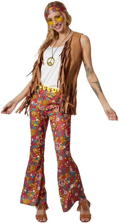 dressforfun - dameskostuum hippie vest en broek - S - Verkleedkleding carnaval - Halloween - Verkleden - Feestkleding - Carnavalskleding - Feest - Partykleding