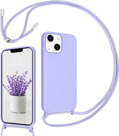 Casemania Hoesje Geschikt voor Apple iPhone 14 - Paars - Siliconen Back Cover met Koord - Telefoonhoesje met Koord - Crossbody Lanyard Cord Case
