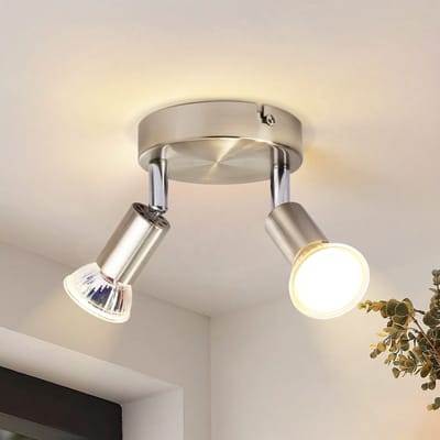 NETTLIFE Opbouwspot - rond - 2-Lichts - GU10 Fitting - nikkel - Moderne Plafondlamp - Plafondspot - voor Hal | Slaafkamer | Kantoor | Woonkamer - Zonder Lichtborn