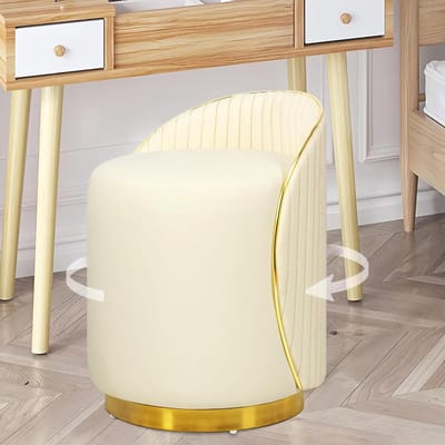 Fluwelen Kruk - Draaibare Voetenbank - Extra Zitplaats - 360 Graden Rotatie - 43 cm Hoog - Beige