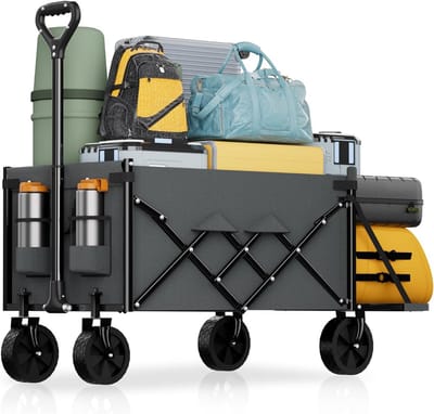 Lichtgewicht vouwwagen, opvouwbare boodschappenwagen met grote capaciteit op grote wielen, heavy-duty opvouwbare winkelwagentjes, All-Terrain Outdoor Utility Carts, 4,5 Cu Ft, Grijs
