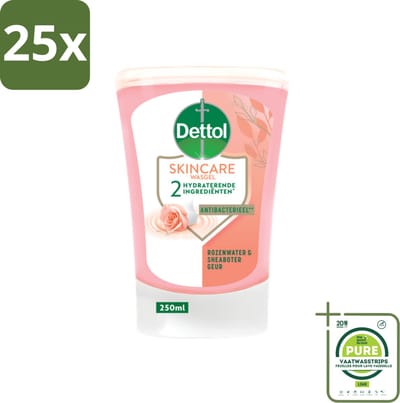 25 x Dettol - Wasgel Navulling - Skincare - Rozenwater & Sheaboter - 250 ml - Grootverpakking - Antibacteriële Handzeep - Rozenwater - Sheaboter - Wasgel Navulling - No-Touch Dispenser