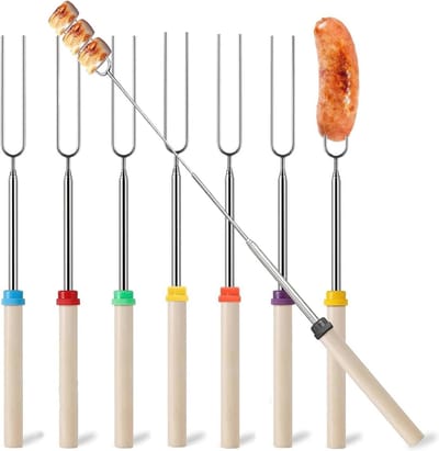 SnelShoppen - Set van 8 Telescopische Shashlik Spiezen van Staal, Uittrekbare Grillspiezen voor Marshmallows, Maximaal 81 cm, Ideaal voor BBQ, Camping
