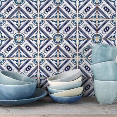 Tegelstickers voor de muur in keuken en badkamer - 9 Valeria Azulejos cementtegelstickers - 9 stickers van 10x10 cm
