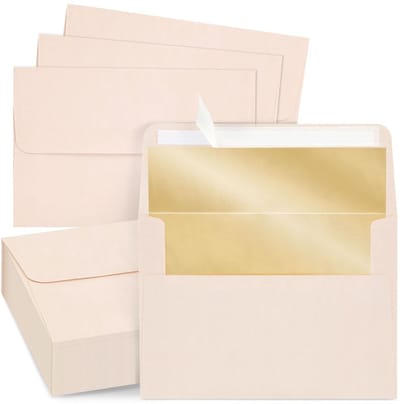 Inovra- Enveloppen 50 Stuks - Luxe A7 Formaat - Bruiloft/Uitnodigingen - Blush Roze - Bronzen Voering - Zelfklevend