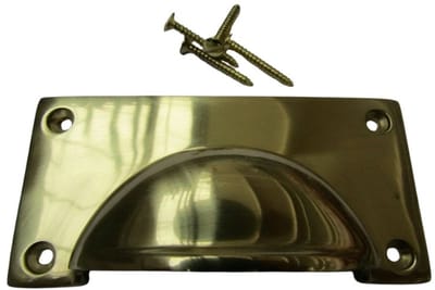 Large Lipped Rectangular Cup Pull Handle Polished Brass
