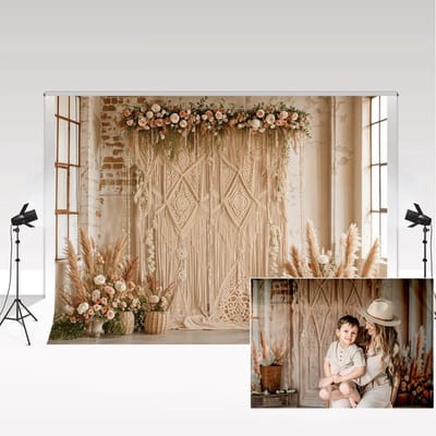 Dailygoods - Fotografie Achtergronden - Retro Bloemen - Ideaal voor Bruiloften - 2.2x1.5m - Pampasgras Achtergrond - Geschikt voor Verjaardagen - Kind...