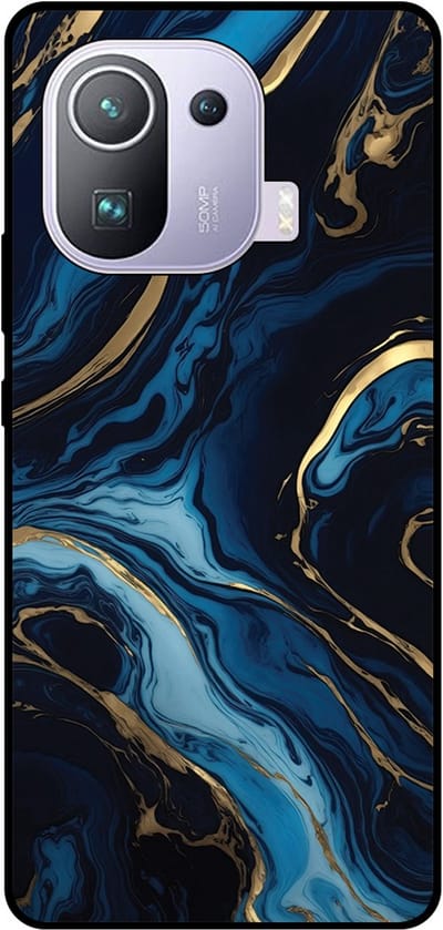 Smartphonica Telefoonhoesje Geschikt voor Xiaomi Mi 11 Pro met marmer opdruk - TPU backcover case gold blue marble design - Goud Blauw geschikt voor Xiaomi Mi 11 Pro