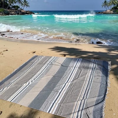 Lindian style - XL strandlaken - Familie strandlaken - Taupe/beige/zand/grijs gestreept - Tweepersoons strandkleed