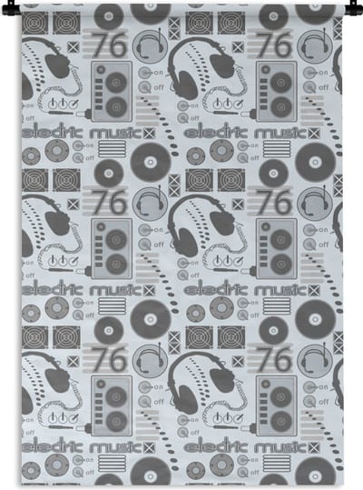Wandkleed - Wanddoek - DJ - Koptelefoon - Vintage - Tekening - Design - 120x180 cm - Wandtapijt
