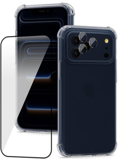Hoesje geschikt voor iPhone 17 Pro - Screenprotector Volledig Dekkend Glas & Camera Protector - Shockproof Transparant