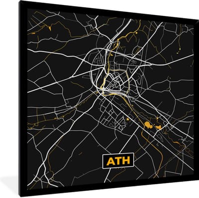 Fotolijst incl. Poster - Ath - Plattegrond - Goud - Kaart - Stadskaart - 40x40 cm - Posterlijst