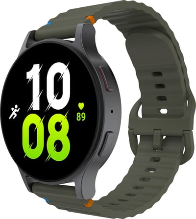 Cazy horlogebandje geschikt voor Samsung Galaxy Watch Bandje (ActiveFlex) - Smartwatchbandjes - Universeel bandje geschikt voor Samsung Galaxy Watch 7 / Watch 6 / Watch 5 / Watch 4 / Watch FE - Khaki