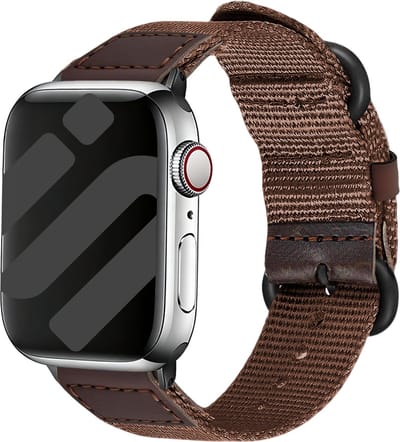 Strap-it Canvas/Nylon Bandje – ademend, verstelbaar, stijlvol – Bruin – geschikt voor Apple Watch 1/2/3/4/5/6/7/8/9/10/11/SE/Ultra (2) - 44/45/46/49mm