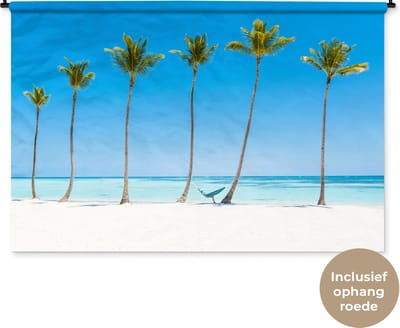 Wandkleed - Wanddoek - Zee - Palmbomen - Hangmat - 180x120 cm - Wandtapijt