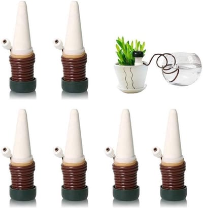 6 stuks Zelfbewateringssysteem - Waterdruppelaar voor Planten - Automatische Druppelirrigatie - Voor Kamerplanten & Balkon - Sifonprincipe - Keramische Druppelaar - Incl. 6 Irrigatiestekers - Wit