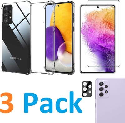 Anti-Schok Siliconen Hoesje Back Cover Transparant + Tempered Glass Screen Protector  + Camera lens Beschermer zwart Geschikt voor: Samsung Galaxy A53 5G