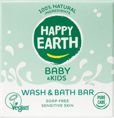 Happy Earth Baby & Kids Was & Bad Bar - 100% Natuurlijke Ingrediënten - Zeepvrij - Plasticvrij - Veilig vanaf Geboorte - Vegan - Zero Waste - 50g