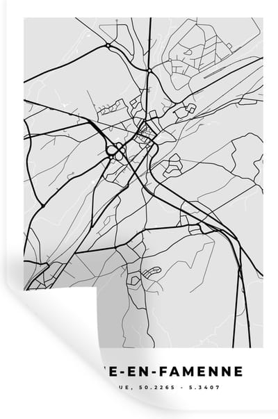 Muurstickers - Sticker Folie - Stadskaart – Plattegrond – België – Zwart Wit – Marche en Famenne – Kaart - 20x30 cm - Plakfolie - Muurstickers Kinderkamer - Zelfklevend Behang - Zelfklevend behangpapier - Stickerfolie
