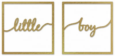 Houten wanddecoratie - Wooden wall decoration | Little boy kader 80 x 40cm Frame | Goud - Gold | Muurdecoratie - Wall art - Wandfiguur - Babykamer - Kids - Deco