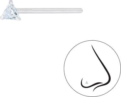 Joy|S - Zilveren neuspiercing driehoek 3 mm zirkonia 2 stuks