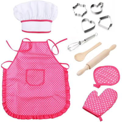 Kookspeelset voor kinderen Chef-aankleedoutfitset met schort Koksmuts en bakaccessoires Rollenspel Kookspeelgoed voor leeftijd 3-6 11Pcs/Set