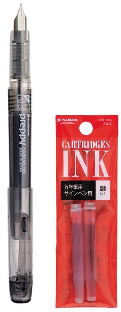Platinum - Preppy Fountain pen Japan - Extra Fine - 0,2 - ZWART - vullingen ROOD