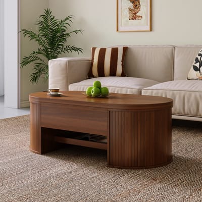 Wishdor - Salontafel - Verstelbaar Tafelblad En Uittrekbare Onderplank - Modern - Woonkamer - MDF - Natuurlijke Walnootkleur