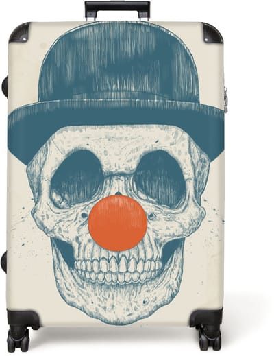 NoBoringSuitcases.com® - Koffer groot - Reiskoffer lichtgewicht - Schedel - Clown - Hoed - Oranje - Doodskop - Rolkoffer met 4 wielen - Grote trolley XL - 98 liter bagage