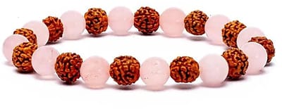 Armband rudraksha/rozenkwarts elastisch