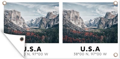 Schuttingposter Yosemite - Amerika - Wyoming - Bergen - Bos - 200x100 cm - Tuindoek