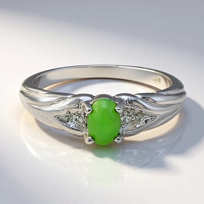 Cavill - Zilveren ring 925 Sterling met keizerlijk chrysopraas 0,29 ct en witte topaas 0,021 ct - luxe ovale damesring maat 17