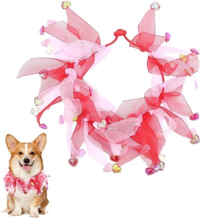 Decoratieve Hondenhalsband met Hart voor Valentijnsdag, Verstelbare Kersthalsband voor Middelgrote Honden, Schattig Feestelijk Kostuum met Pailletten voor Foto's en Speciale Gelegenheden