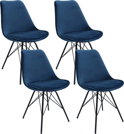 KICK® VELVET Kuipstoelen Donkerblauw – Set van 4 – Eetkamerstoelen – Velvet – Zwart Frame