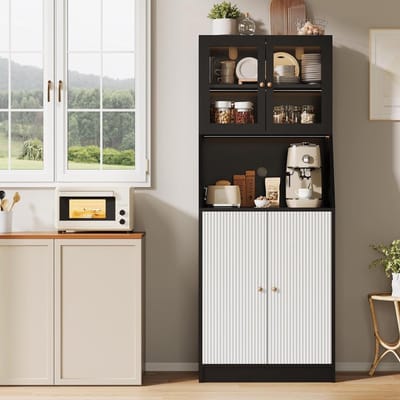 Dressoir met deuren - Buffetkast Keuken - Opbergen Keuken - Verstelbare planken - 70 x 180 cm - Zwart