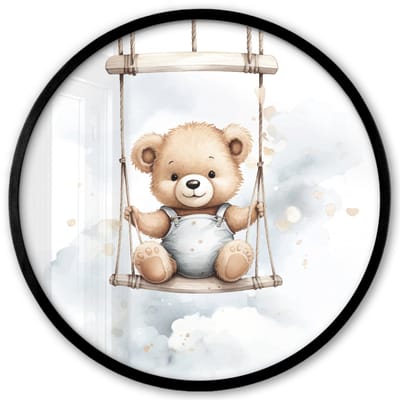 Poster in lijst Rond - Fotolijst 40x40 cm - Posters - Beer - Baby - Dier - Kinderen - Ronde posterlijst zwart - Decoratie - Wanddecoratie woonkamer - Muurdecoratie slaapkamer