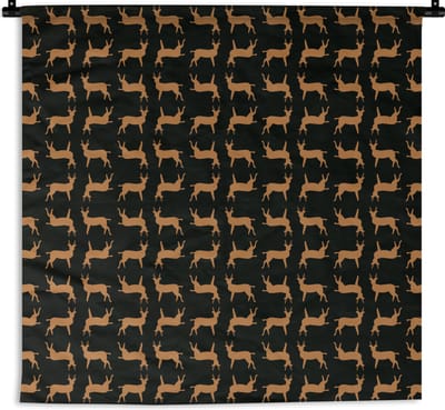 Wandkleed - Wanddoek - Patroon - Hert - Zwart - Bruin - 180x180 cm - Wandtapijt