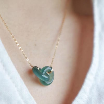 Natuurlijke Groene Chalcedoon Hanger In elkaar grijpende Ketting voor Vrouwen Elegante Luxe Sieraden Geschikt voor Cadeaus Op Diners 45cm gray