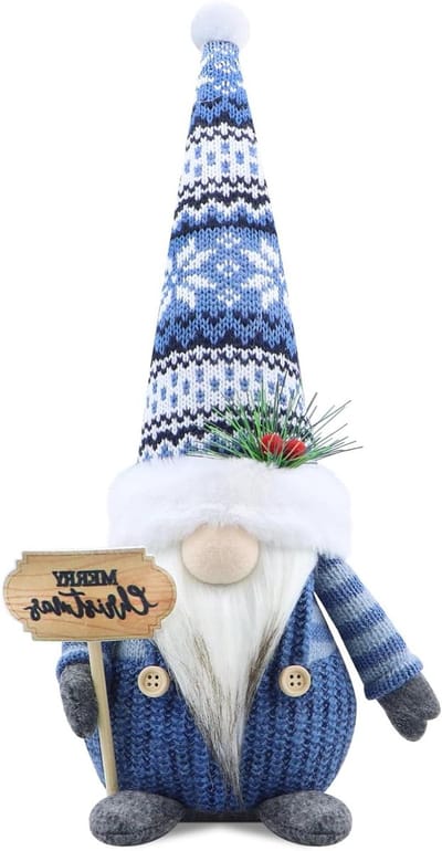 Kerstdwerg decoratie - blauwe pluche elf - unieke handgemaakte gnome - sfeervolle kerstversiering - ShopVlot