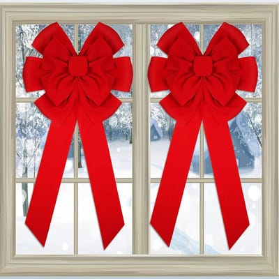 4 stuks fluwelen kerststrik, 90 cm x 45 cm, grote rode deurstrikken, kerstboomstrik, kerstkrans, strik, festivalverpakking voor kerstboom, open haard, thuis, voordeurdecoraties