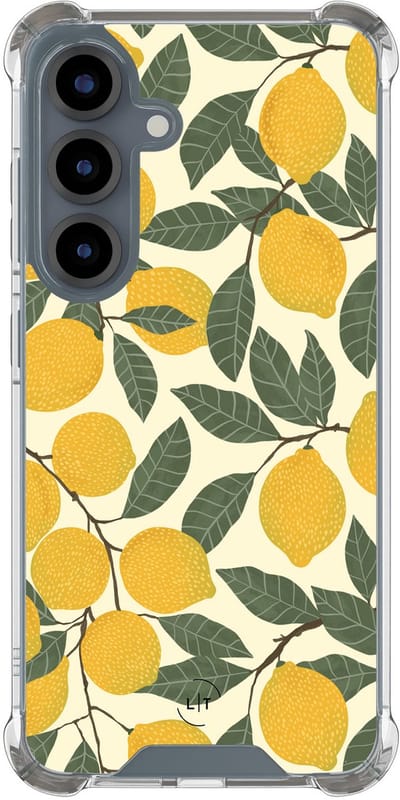 Shockproof hoesje - Geschikt voor Samsung Galaxy S25 - Citroenen - Extra sterke case - TPU/polycarbonaat - Natuur - Geel, Transparant